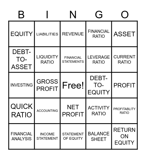 Money Matters, BINGO Counters Bingo Card