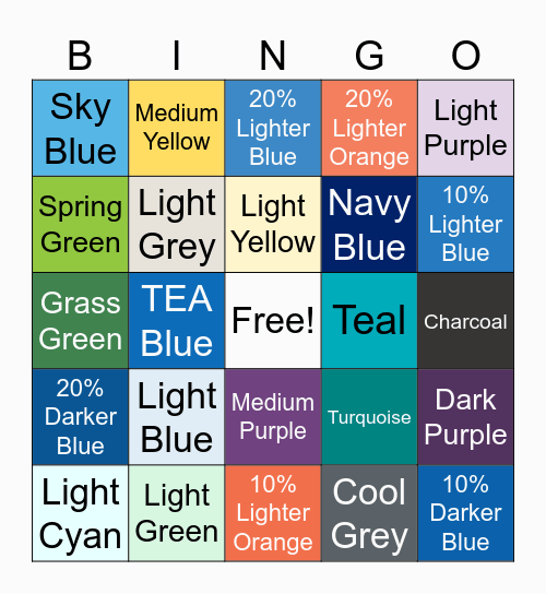 SY24 TEA Color Continuums and Web Font Color Bingo Card