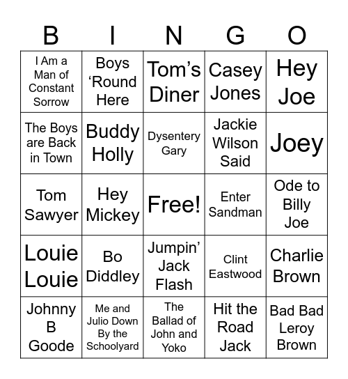 Boys Bingo Card