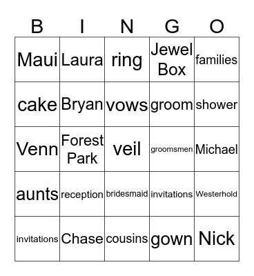 WEDDING BINGO Card