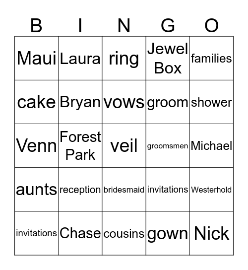 WEDDING BINGO Card