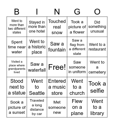 My Summer Vacation Bingo Card