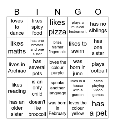 Getting-to-know-you bingo Card