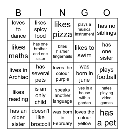 Getting-to-know-you bingo Card