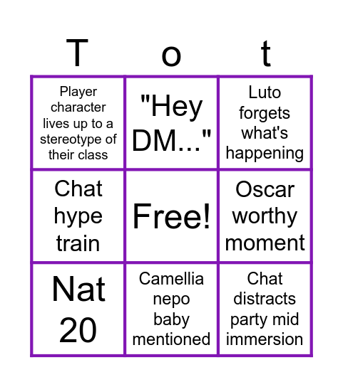 TotTV Bingo- Text Adventures Anniversary Edition! Bingo Card