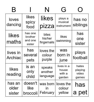 Getting-to-know-you bingo Card