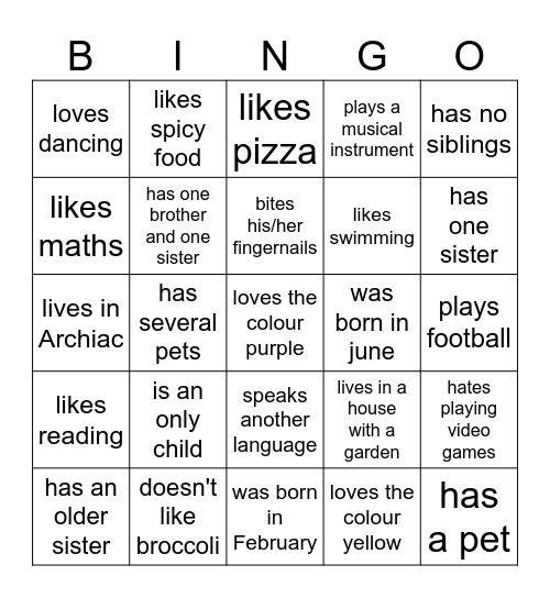 Getting-to-know-you bingo Card