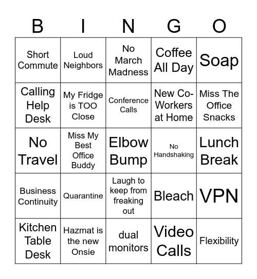 Work From Home Bingo! Bingo Card