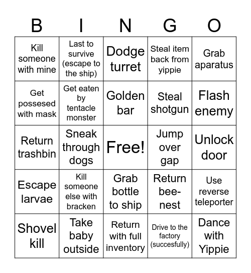 Lethal Company Bingo Card