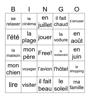 La rentrée/L'été Bingo Card
