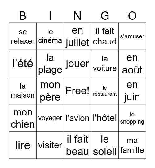 La rentrée/L'été Bingo Card