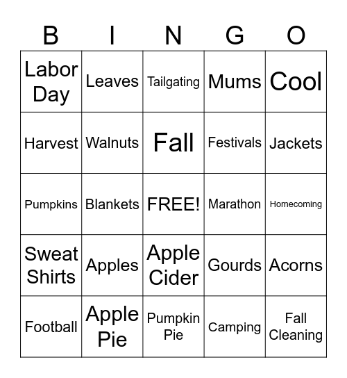 September Bingo Card
