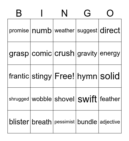 Spelling words week 1 module 1 Bingo Card