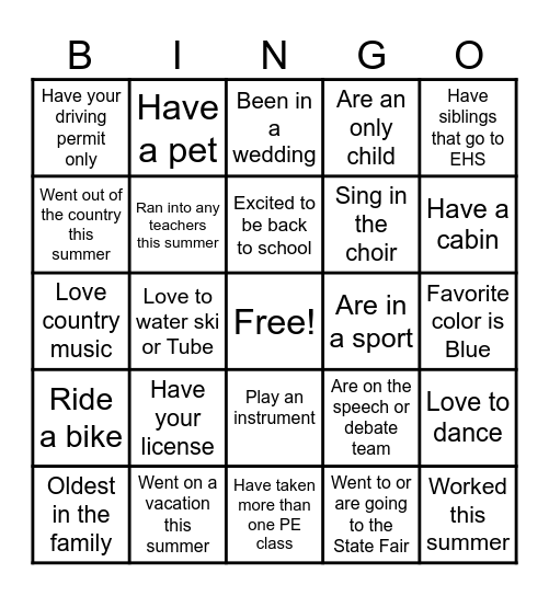 Get to know you BINGO Card