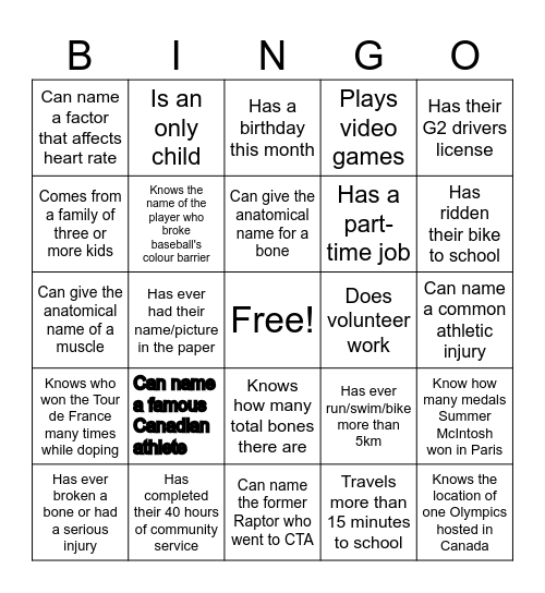 KIN Intro BINGO Card