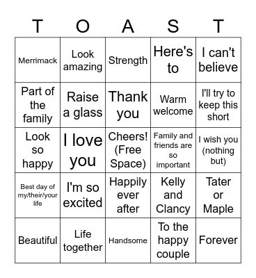 Wedding Toast Bingo! Bingo Card