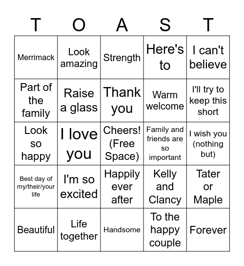 Wedding Toast Bingo! Bingo Card