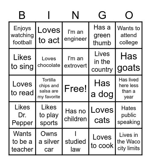 Get to Know Each Other Bingo Card