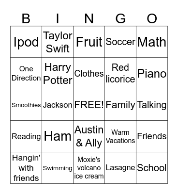 Taylor's Totally Twisted Bingo Card