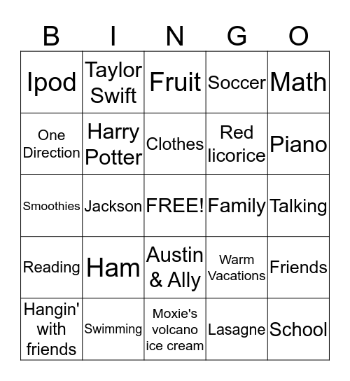 Taylor's Totally Twisted Bingo Card