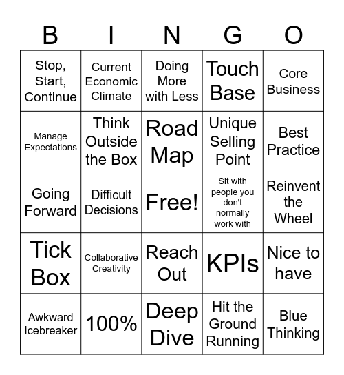 Training Bingo Card
