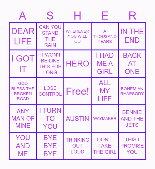 ASHER BINGO Card