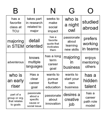 Get To Know You BINGO Card