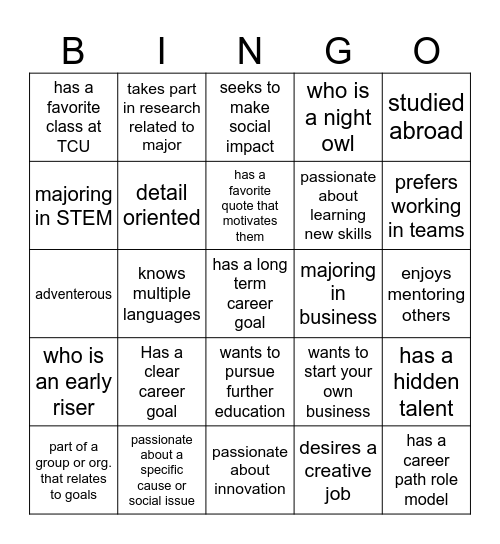 Get To Know You BINGO Card