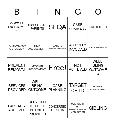CFSR Terms Bingo Card