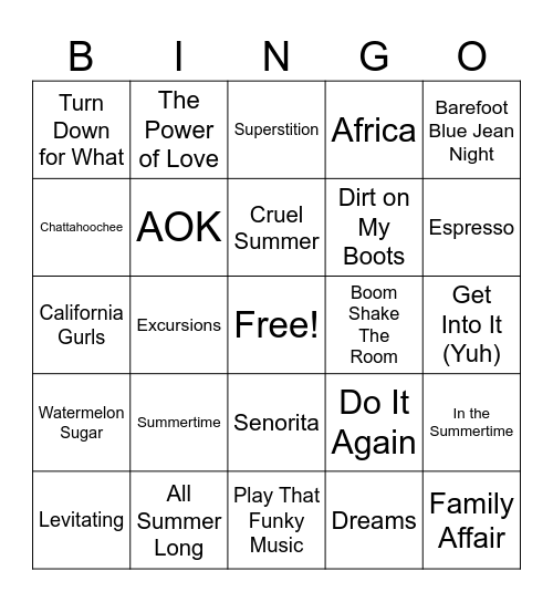 Employee BBQ Music Bingo Card