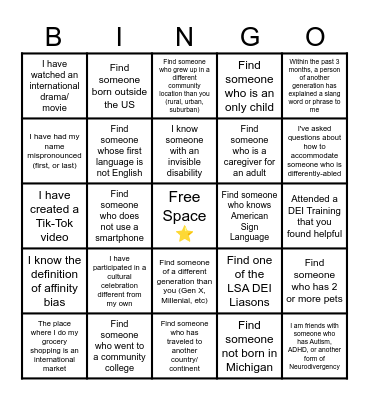 DEI Bingo Card