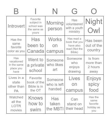 Untitled Bingo Card