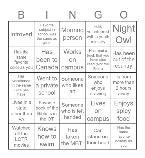 Untitled Bingo Card
