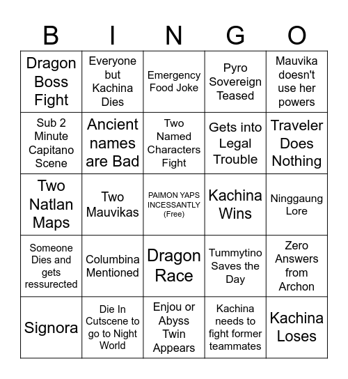 NATLAN BINGO Card