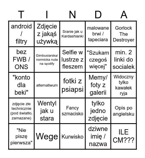 Tinder  Bingo (Male) Bingo Card