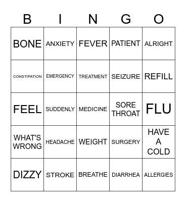 Medical Signs Bingo Card