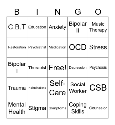 Mental Health Bingo Card