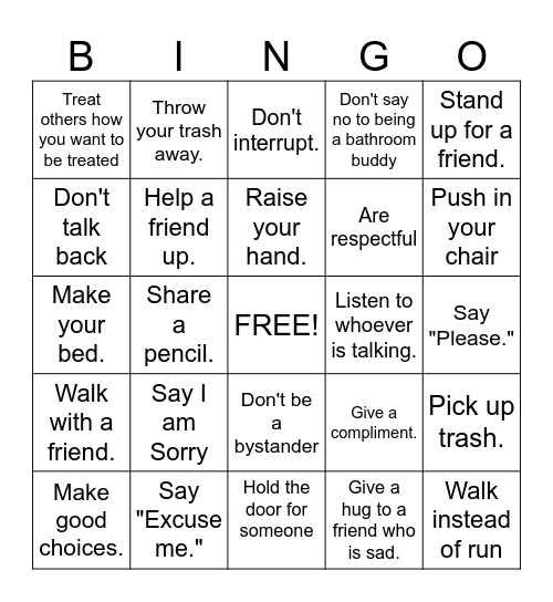 Kindness Bingo Card