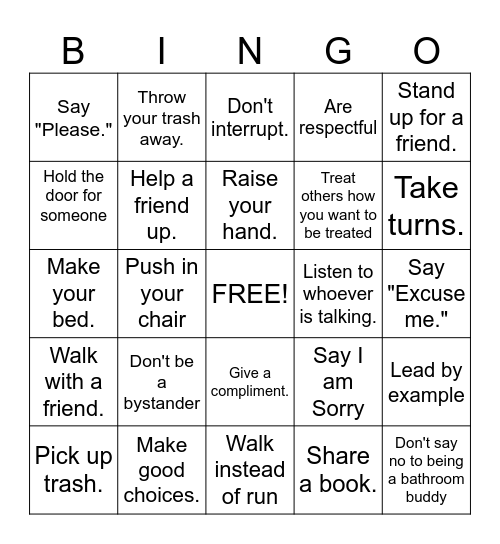 Kindness Bingo Card