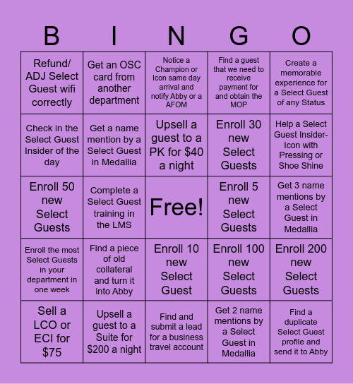 Select Guest BINGO! Bingo Card