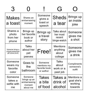 Birthday Girl Bingo Card