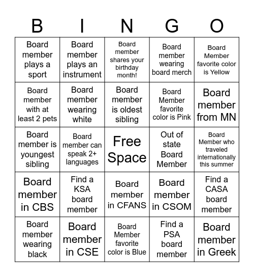 Kickoff Bingo Card