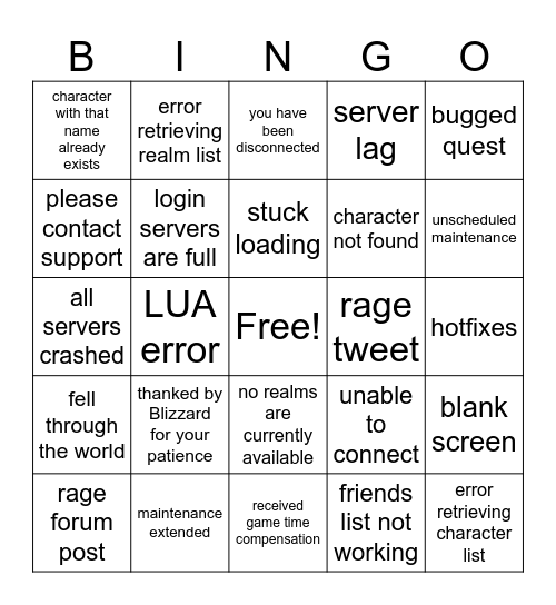 War Within Launch Bingo Card