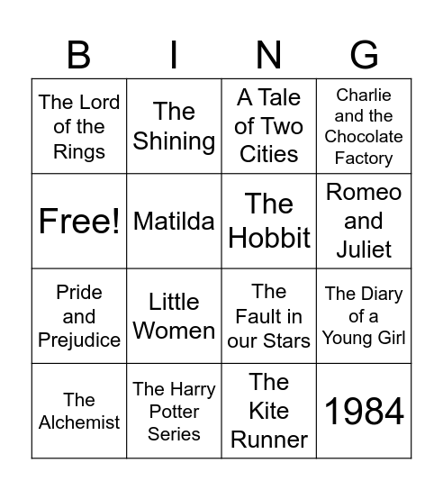 Literary Bingo Card