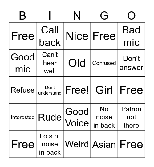 Phone Calls Bingo Card