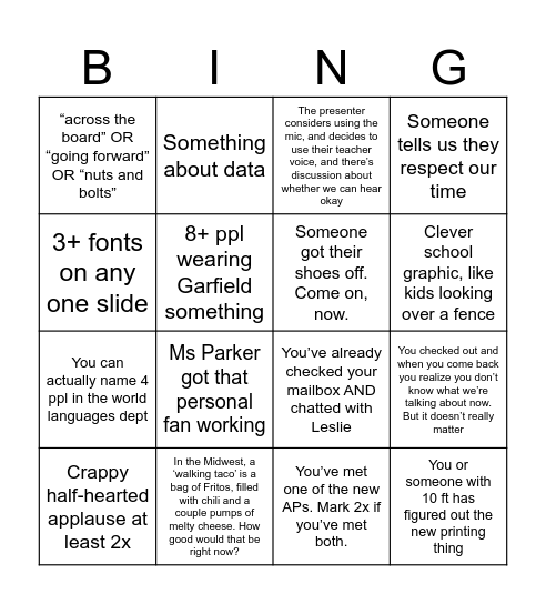 TRI Bingo Card