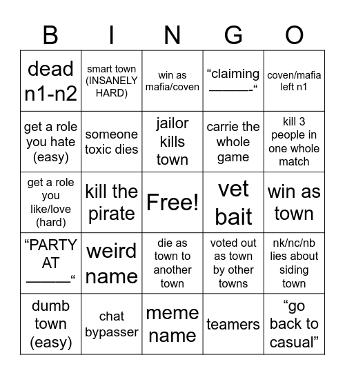 bloxton mystery Bingo Card