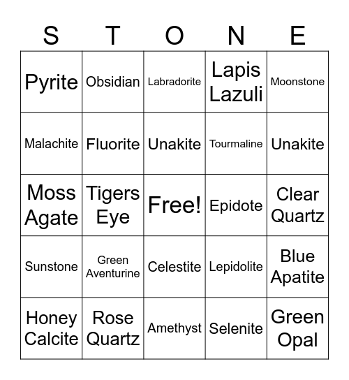 Crystal Bingo Card