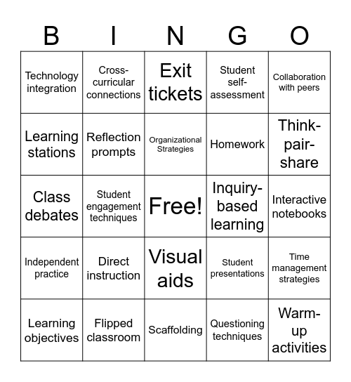 Lesson Plan Bingo Card