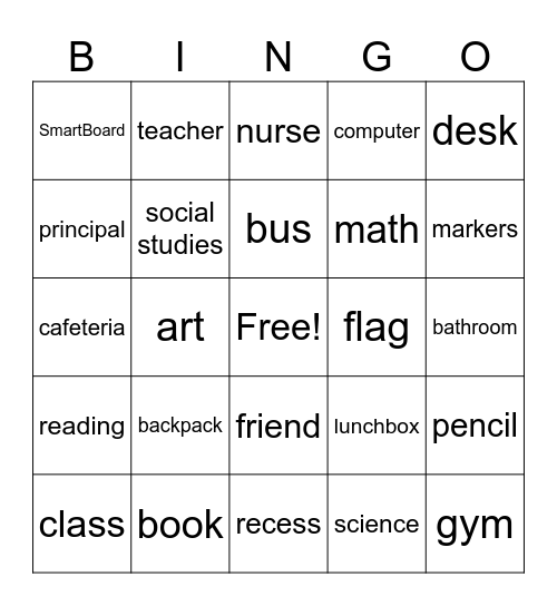 Back to School Bingo Card